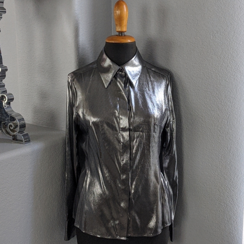 PINK by Thomas Pink Gray Silver Silk Women Shirt